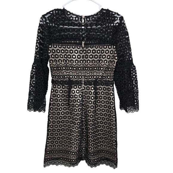 J Crew Bell Sleeve Daisy lace Dress Black Size 0 Lace Detail Lined - Picture 3 of 6